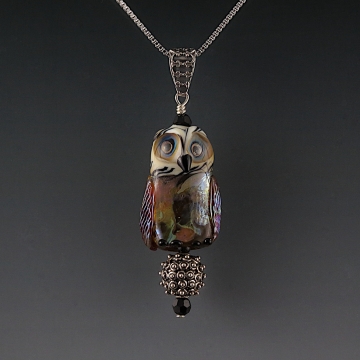 Lampwork Owl Pendant Sterling Silver BEATRICE Lampwork Owl Pendant Sterling Silver BEATRICE