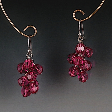 Swarovski Crystal Cluster Earrings - Fuschia