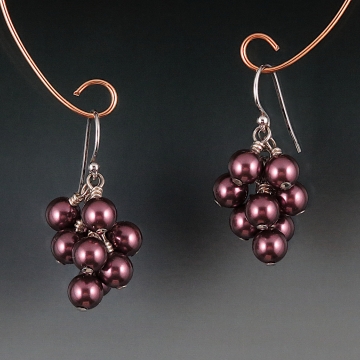 Swarovski Crystal Pearl Cluster Earrings - Burgundy