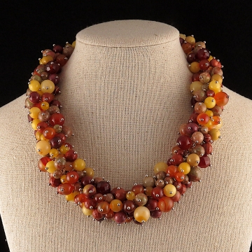 Multi Stone Cluster Necklace Beaded Statement Necklace Fall Colors Agate Jasper