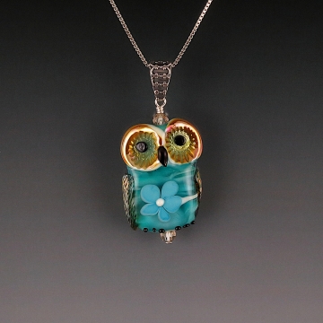 Lampwork Owl Pendant Sterling Silver PHOEBE Lampwork Owl Pendant Sterling Silver PHOEBE