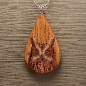Screech Owl on Oak Wood Pendant