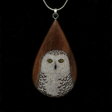 Snowy Owl on Walnut Wood Pendant