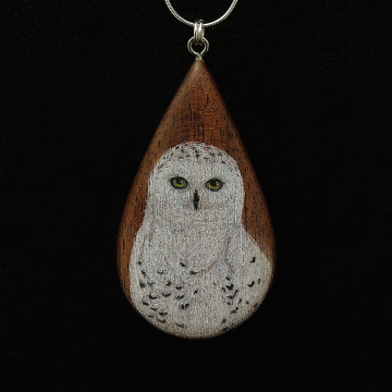 Snowy Owl on Walnut Wood Pendant