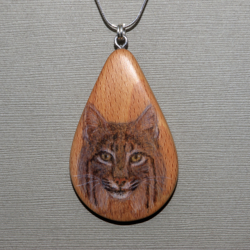 Bobcat on Beechnut Wood Pendant