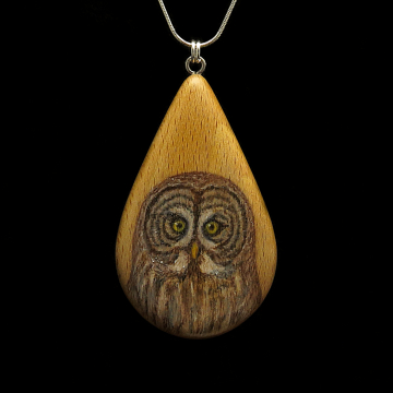 Great Gray Owl on Beechnut Wood Pendant