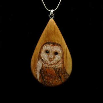 Barn Owl on Cherry Wood Pendant