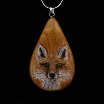 Red Fox on Cherry Wood Pendant