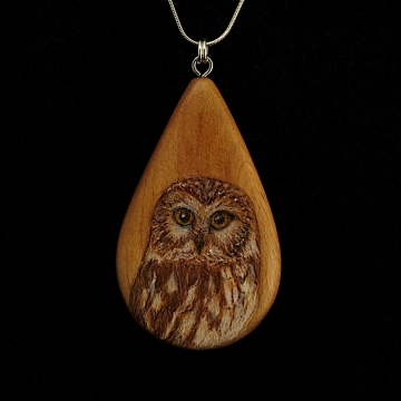 Made To Order - Saw Whet Owl on Apple Wood Pendant