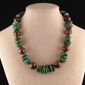 Genuine Turquoise and Etched Copper Necklace