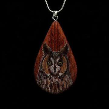 Long Eared Owl on Bubinga Wood Pendant