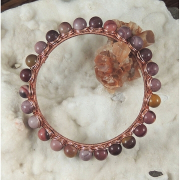 Mookaite Copper Wire Wrapped Bangle Bracelet