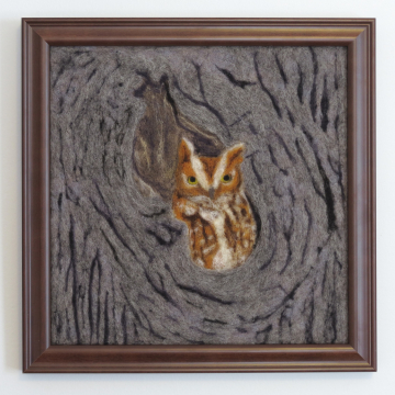 Eastern Screech Owl Needle Felted Wool Painting