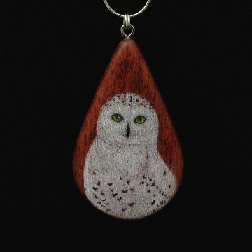 Snowy Owl on Bubinga Wood Pendant