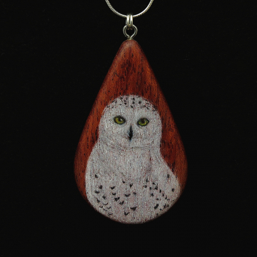 Snowy Owl on Bubinga Wood Pendant